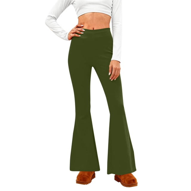 Amzcrzy Pantalones Acampanados Para Mujer Pantalones De Yoga Elásticos, De Pierna Ancha Y Cintura Alta, De Color Liso, Que Controlan El Abdomen Pantalones Ligeros Y Suaves Para Mujer S-2XL Verde