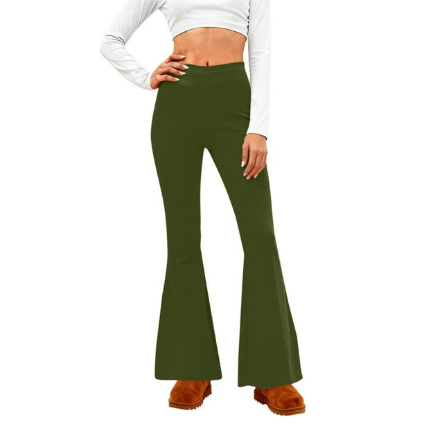 Amzcrzy Pantalones Acampanados Para Mujer Pantalones De Yoga Elásticos, De Pierna Ancha Y Cintura Alta, De Color Liso, Que Controlan El Abdomen Pantalones Ligeros Y Suaves Para Mujer S-2XL Verde