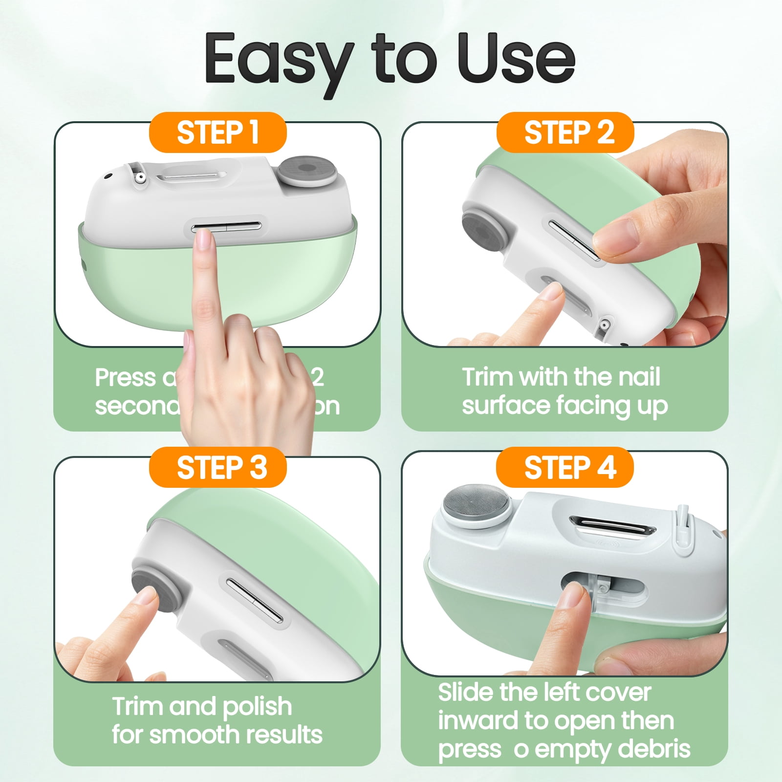 Electric Nail Clippers Automatic Nail Trimmer with Polishing Head, Dual Trimming Modes, Dust Storage, 2 Speed Settings, LED Light, Safe for Baby, Kids, Adults and Seniors