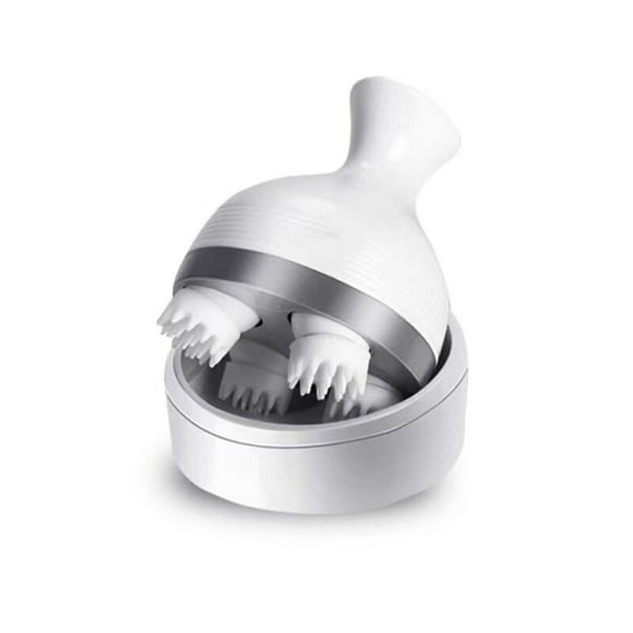 Graflsoa Masseur Électrique 3D pour Cuir Chevelu avec Charge USB, Massage de Tête par Vibration Multifonction pour Usage Domestique, Matériau ABS Blanc, Puissance 5W, Batterie 850mAh, Inclut Base de Chargement et Câble