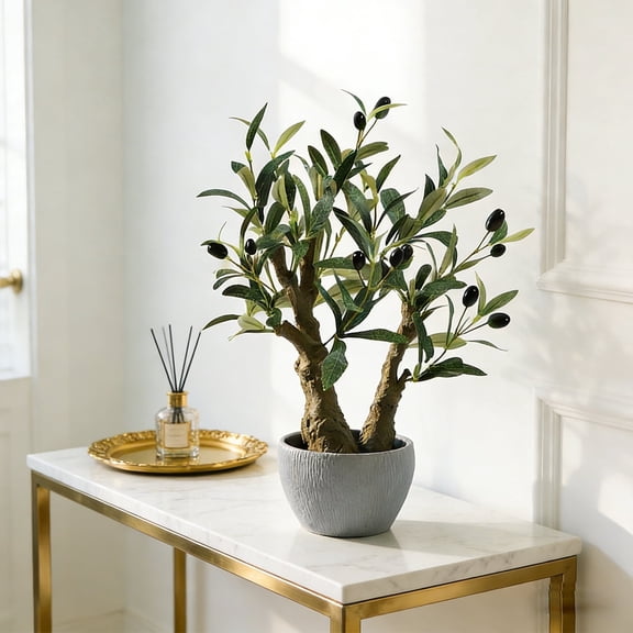 TOARTi Olive Bonsai Tree Faux Fruit Plastic Leaves Potted Plant For Home Office Indoor Tabletop Desk Kitchen Living Room Bedroom 1.5 ft