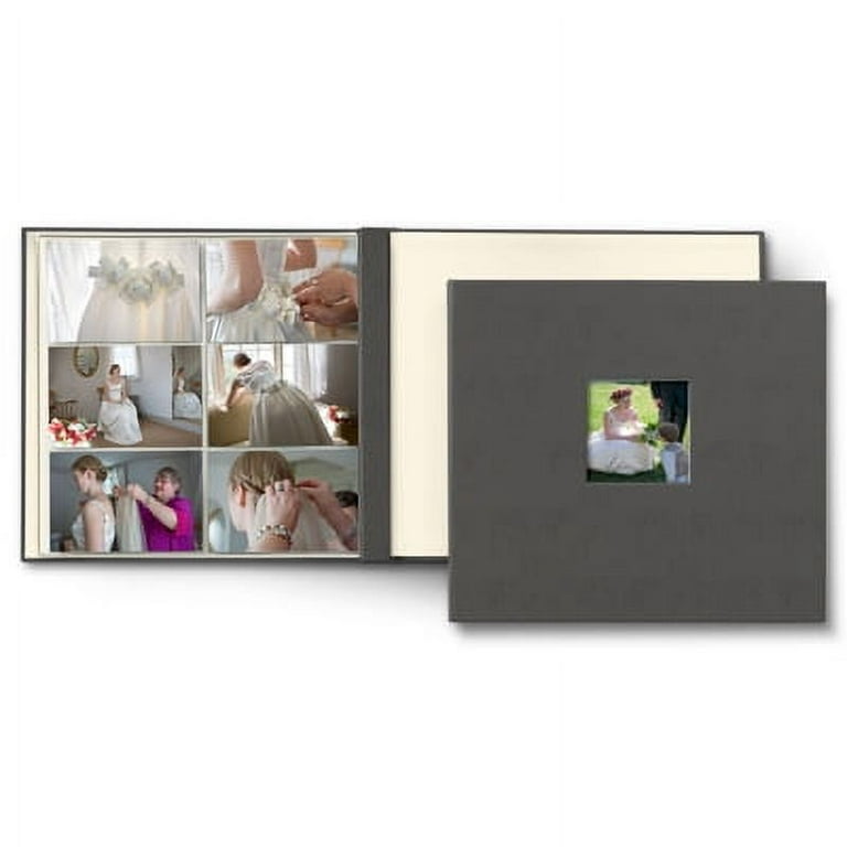 Leather Compact Window Photo Album by Gallery Leather, 9.25 x 8, 30  sheets/60 pages, 120 photos, Refillable, Freeport Slate
