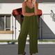 thumbnail image 4 of Monos De Tirantes Finos Body de mujer Loungewear transpirable sin mangas con bolsillos Street Style Casual Ygjytge Verde Militar M para Mujer, 4 of 6
