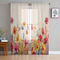 thumbnail image 3 of Sheer Curtains 63 inches Long, Red Pink and Yellow Poppy Oil Painting Floral Retro Linen Light Filtering Sheer Window Curtains Rod Pocket Voile Drapes for Bedroom Living Room, 52"W x 63"L 2 Panels, 3 of 7