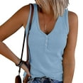 thumbnail image 2 of JGGSPWM Women's V Neck Summer Tank Tops Sleeveless Ribbed Button Casual Henley Shirts Light Blue XL, 2 of 5