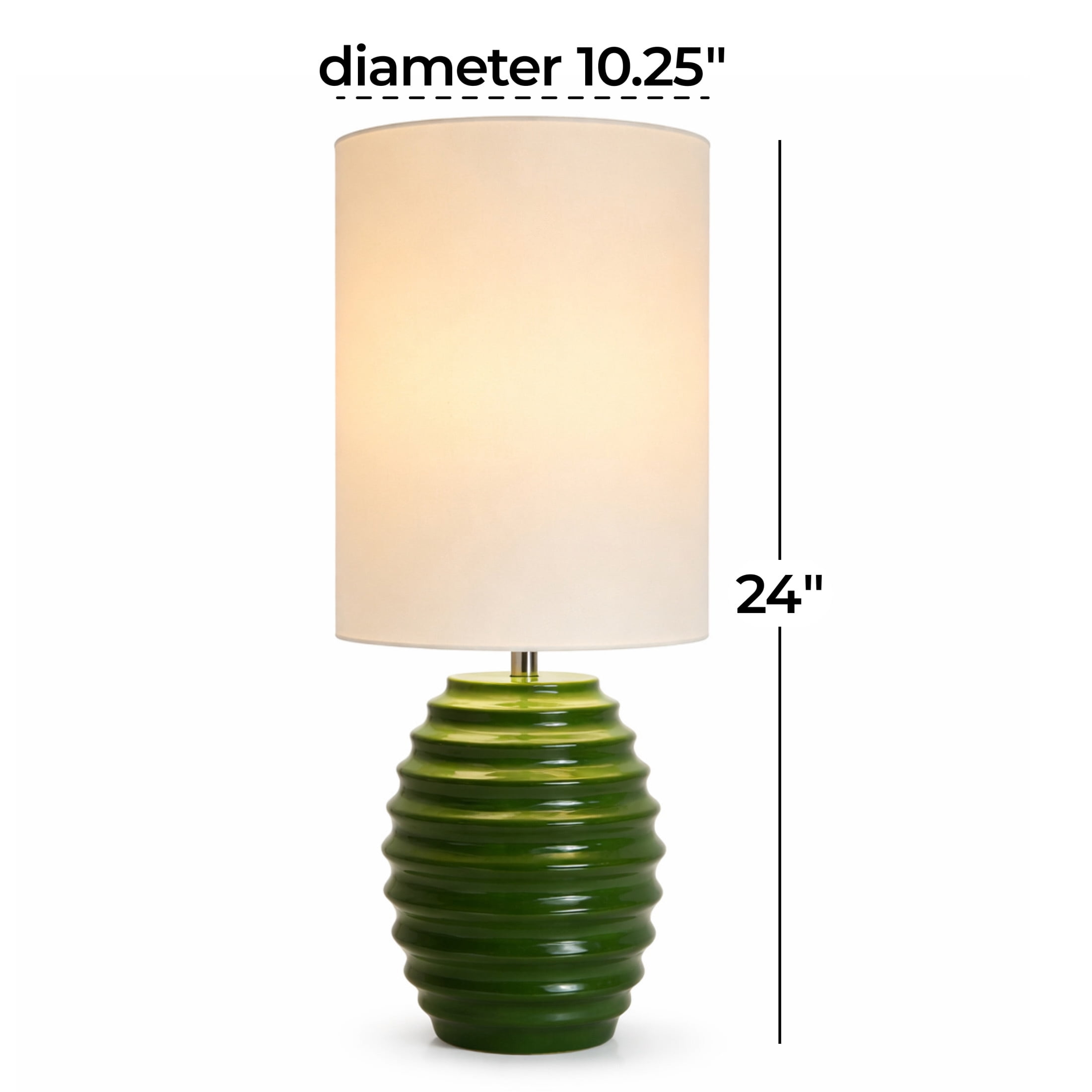 DecMode 24" Handmade Ribbed Green Table Lamp with White Linen Shade