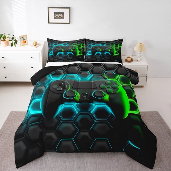 Erosebridal Gamepad Bedding Twin Comforter Set for Teens, Stripe Geometry Down Comforter, Teens Adult Reversible Comforter Sets Twin Size, Microfiber Bedroom Decor, 2pcs