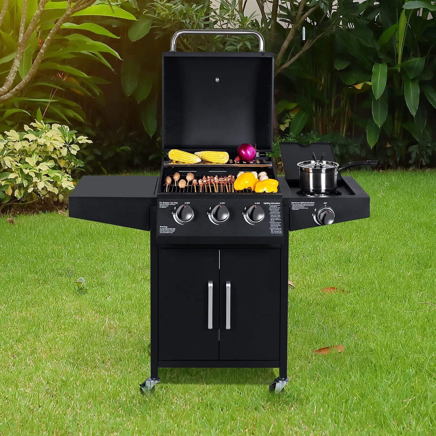 FULLWATT Propane Gas Grill, Stainless Steel Liquid Propane Gas Grill with Side Burner, Cabinet Style BBQ Grill Gas for Outdoor, Patio, Garden (4 BURNER) - image 4 of 7