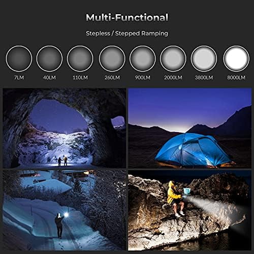 Flashlight High Lumens, 8000 Lumens Super Bright SP36 Pro Powerful Light USB C Rechargeable with 4*LED 5000K, Anduril 2.0 Programmable UI and Charging Cable（SP36Pro 5000k）$$