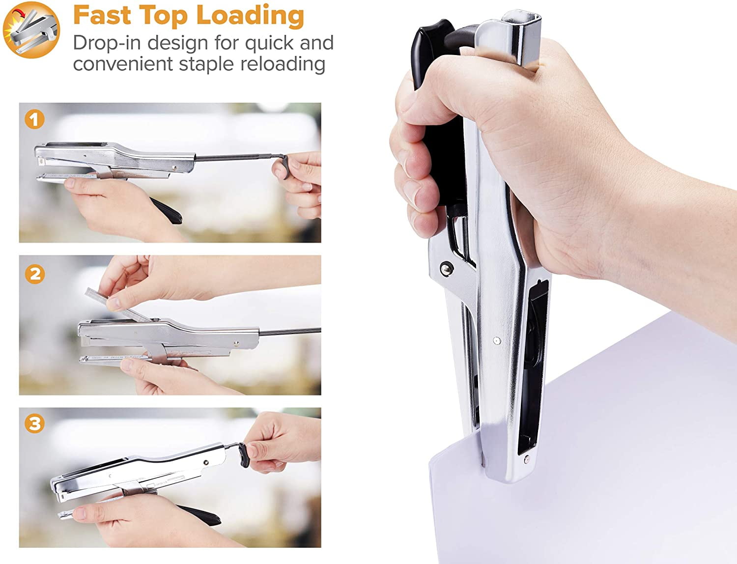 Bostitch Office Plier Stapler, 20 Sheet Capacity, EZ Squeeze Handle, Reduced Effort, No Jam Technology, Chrome
