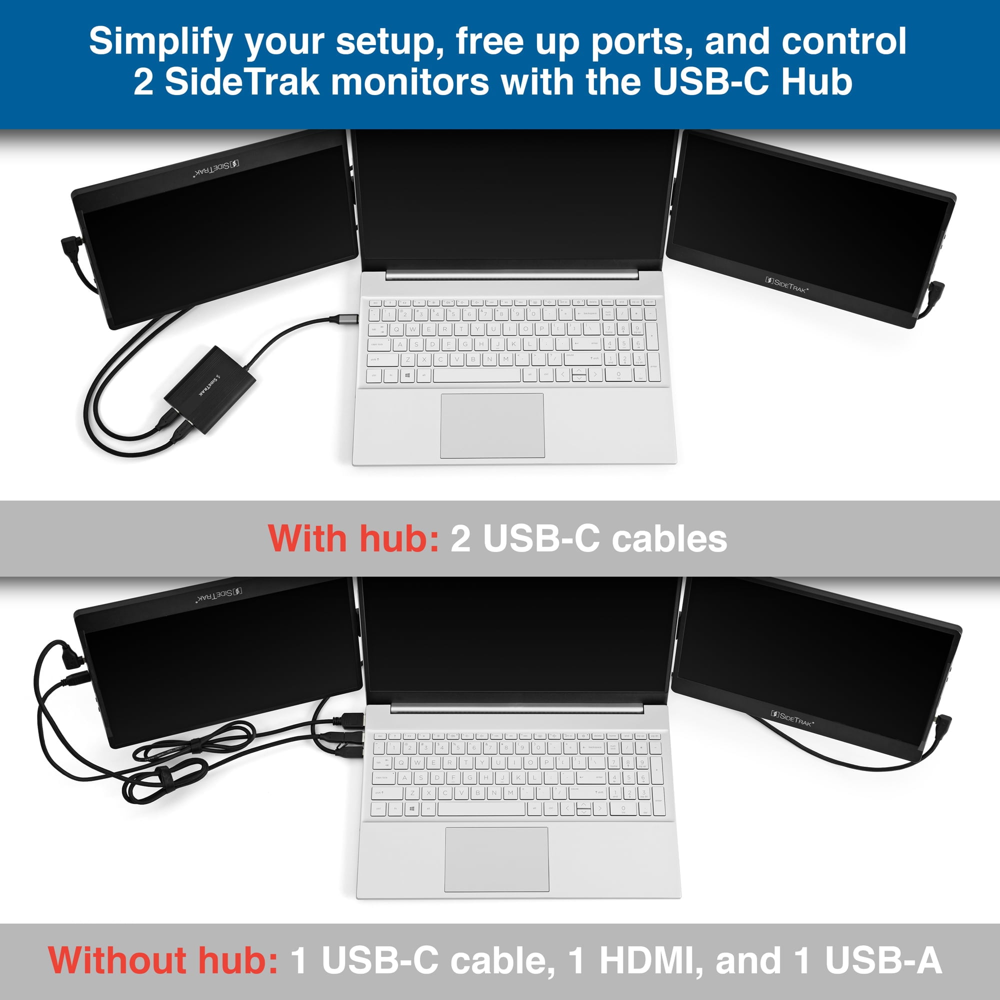 SideTrak USB-C Hub Adapter | Compatible with SideTrak Solo and Swivel Triple Screen Monitors | Compatible with Windows Operating Systems | Aluminum USB Type C with Pass-Through Power