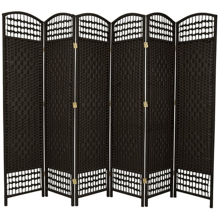 Oriental Furniture 5 1/2 ft. Tall Fiber Weave Room Divider - Black- 6 Panel