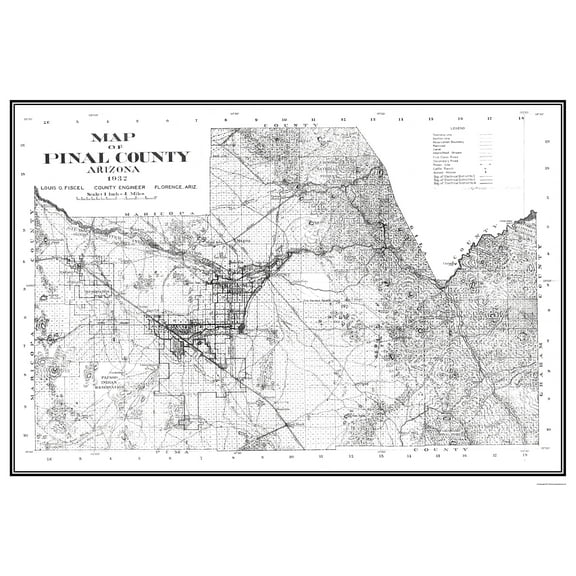 Historic County Map - Pinal County Arizona - 1932 - Vintage Wall Art