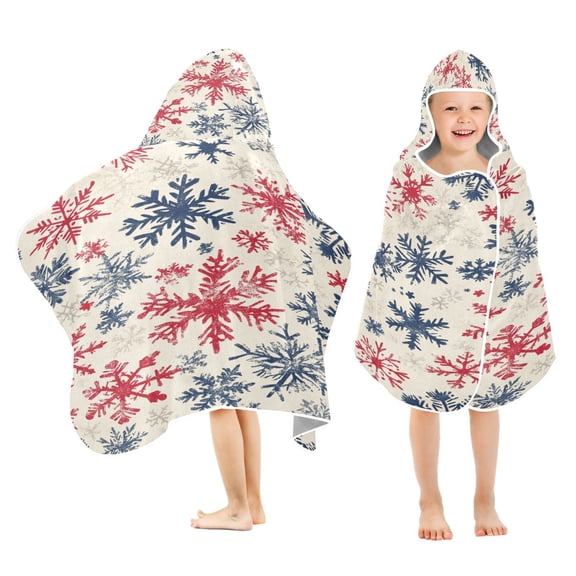 YAZAOO Towels Kids Hooded Beach Towel Classic Red and Navy Snowflakes Pool Bath Towel Soft