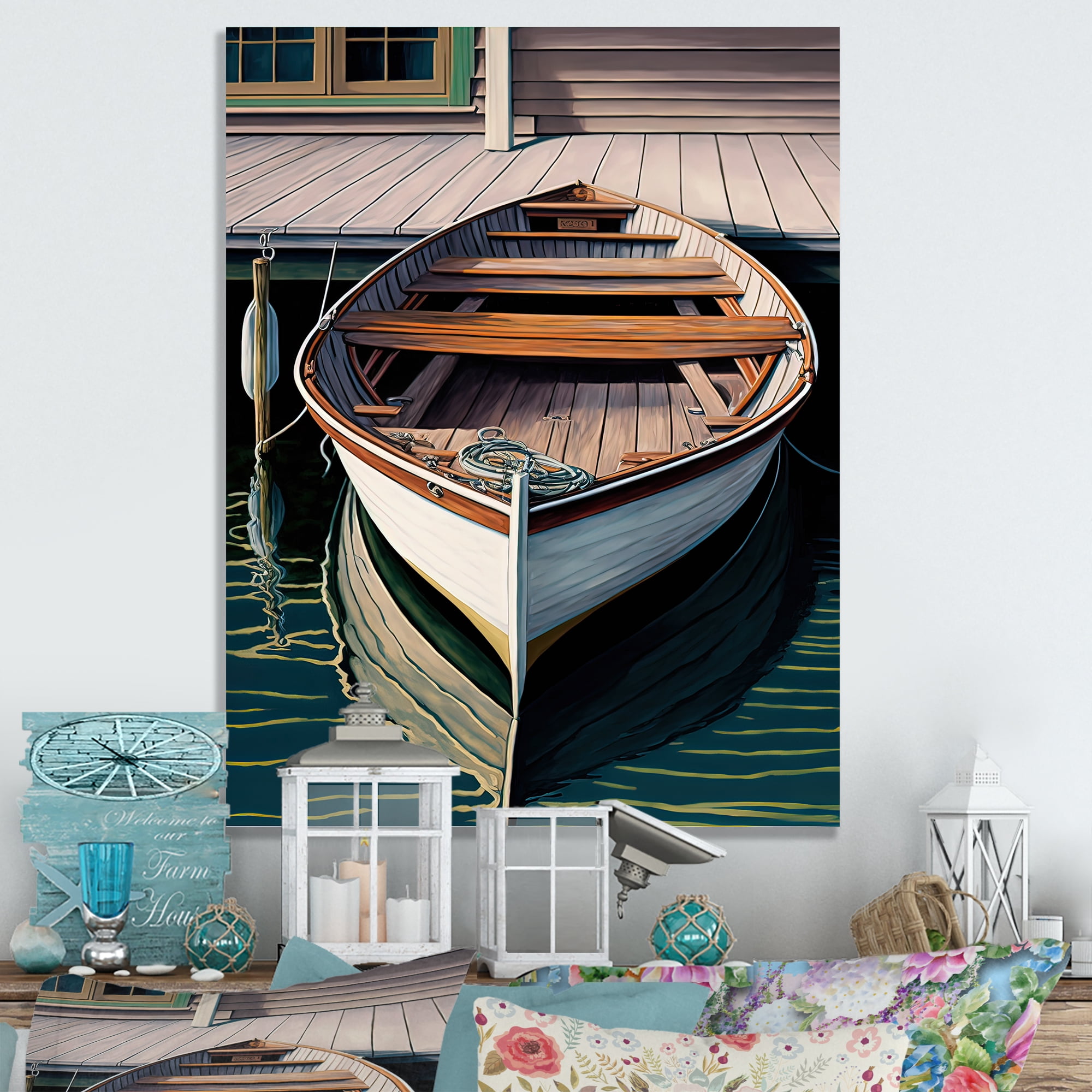 Designart Docked Boat I Canvas Wall Art