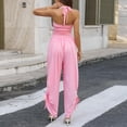 thumbnail image 4 of Womens Casual Jumpsuits Summer Halter Straps Sleeveless Overalls Ruched Barrel Wide Leg Side-Cinch Long Pant Rompers Spring Summer & Autumn Trendy Vacation Womens Suits Pink M, 4 of 7