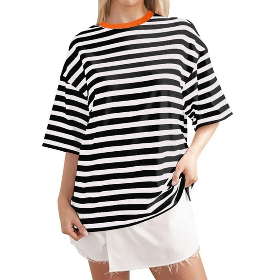 Casual Striped Round Neck Short Sleeve T Shirt for Spring Breathable, Minimalist Design, Suitable for Home & Outings, Multiple Sizes