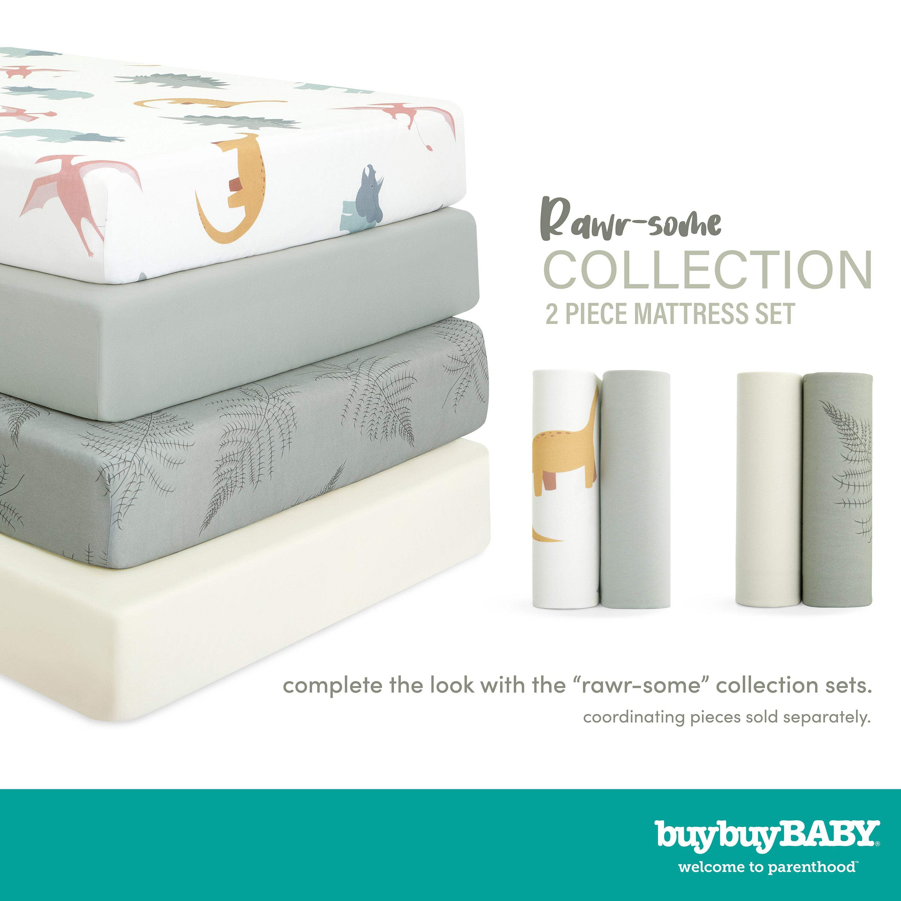 Evolur RawrSome Collection ( 2pc Sheet Set ), Cream & Dark Green Leaf Print