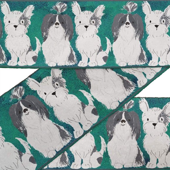 IBA Indianbeautifulart Green Schnauzer Puppy & Lhasa Apso Dog Printed Ribbon Trim 9 Yards Velvet Fabric Laces For Crafts Sewing Accessories 4 Inches