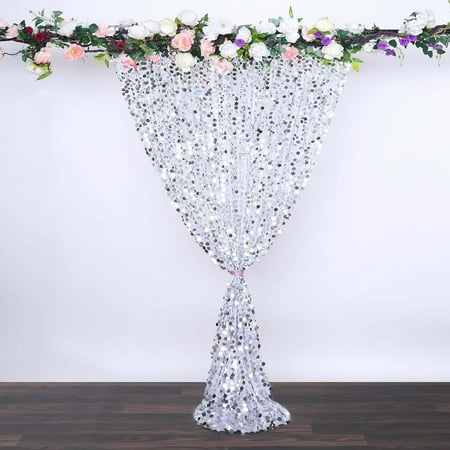 Efavormart 8ft x 8ft Silver Big Payette Sequin Curtains Photo Booth Backdrop with Rod Pocket Photo Booth Backdrops Photography Background Drapes for Birthday Wedding Party