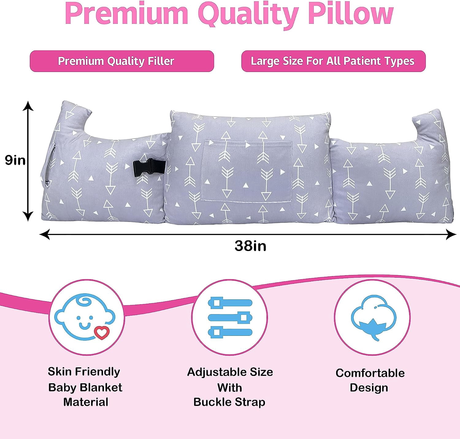 Mastectomy Pillow - Post Surgery Pillow,Breast Pillow with Pocket for Heart Pillow for Recovery Breast Reduction & Aaugmentation Patients Seatbelt Protection-Surgery Pillow Breast Cancer Gift