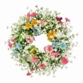 thumbnail image 2 of CHENjy Easter Wreath 35cm Artificial Flowers Speckled Eggs Front Door Decor Spring Ranunculus Daisies Farmhouse Wall Hanger Round Holiday Decoration Welcome Sign, 2 of 5