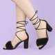 thumbnail image 3 of Women's Faux Fur Lace Up Strappy Chunky Heels Sandals Black US 11/UK 9/EU 42, 3 of 6