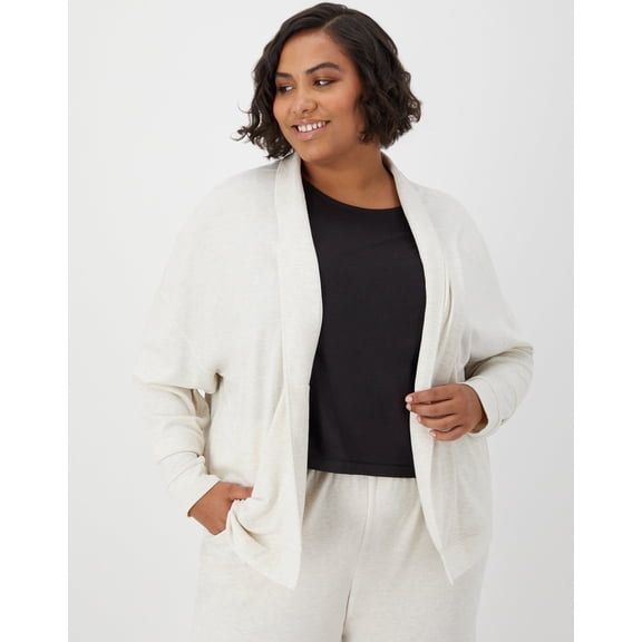 Hanes Originals Women's Soft Brushed Cardigan (Plus Size) Wheat Heather 3X