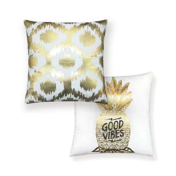 Good Vibes Gold Style DesignCotton Linen Fabric Decorative Indoor / Outdoor Throw Pillow Cover Set 18x18