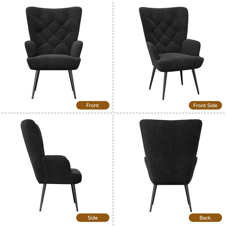 Hawsaiy Wingback Velvet Accent Chair, High Back, Black photo 2