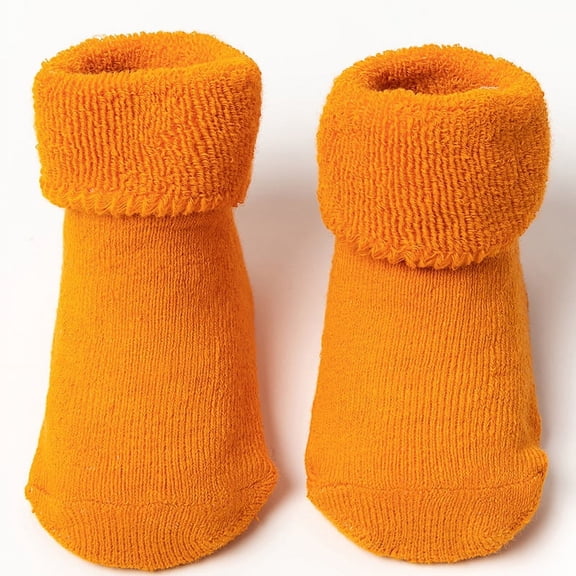 Baby Thicken Socks, Combed Cotton Soft Warm Non-slip Mid-calf Length Floor Socks (Orange M)