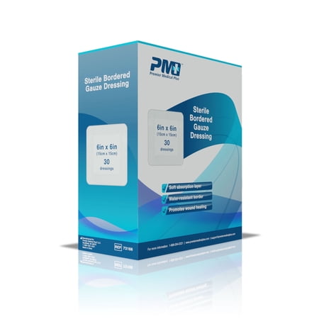 Premier Medical Plus Sterile Bordered Gauze Wound Care Dressing 6x6 Box of 30