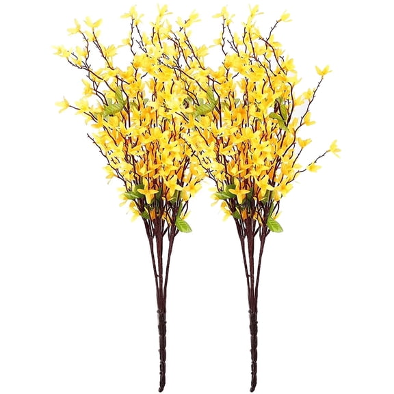 2 Pack Artificial Forsythia Flower Branches Fake Forsythia Stem Flowers Yellow Silk Fake Winter Jasmine Orchids Flowers for Indoor Outdoor DIY Floral Arrangement Wedding Party Home Decor