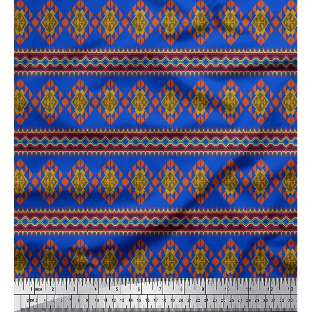 Soimoi Blue Rayon Fabric Aztec Geometric Print Fabric by the Yard 56 Inch Wide