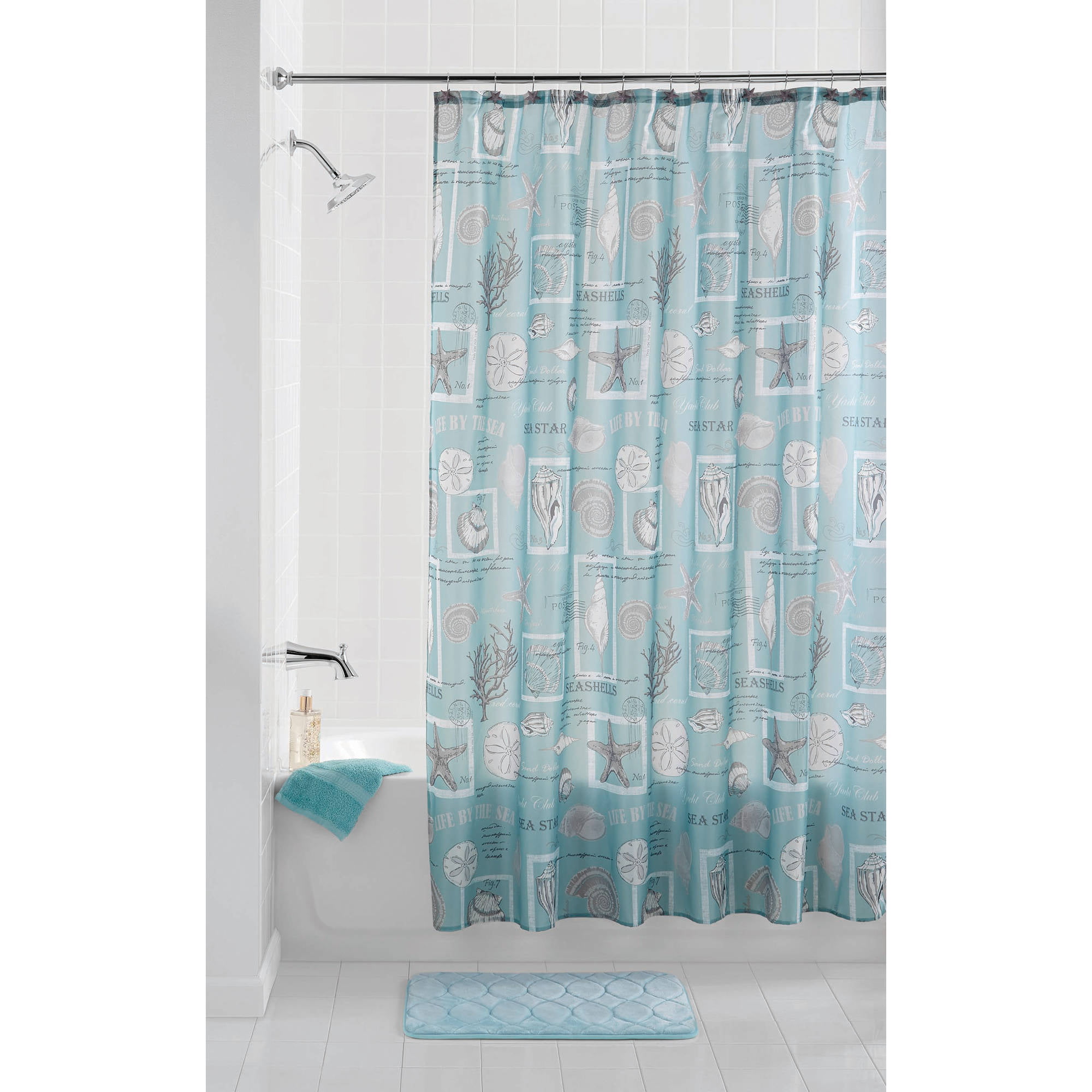Mainstays Coastal Aqua Shower Curtain, Coastal Shower Curtain Sets