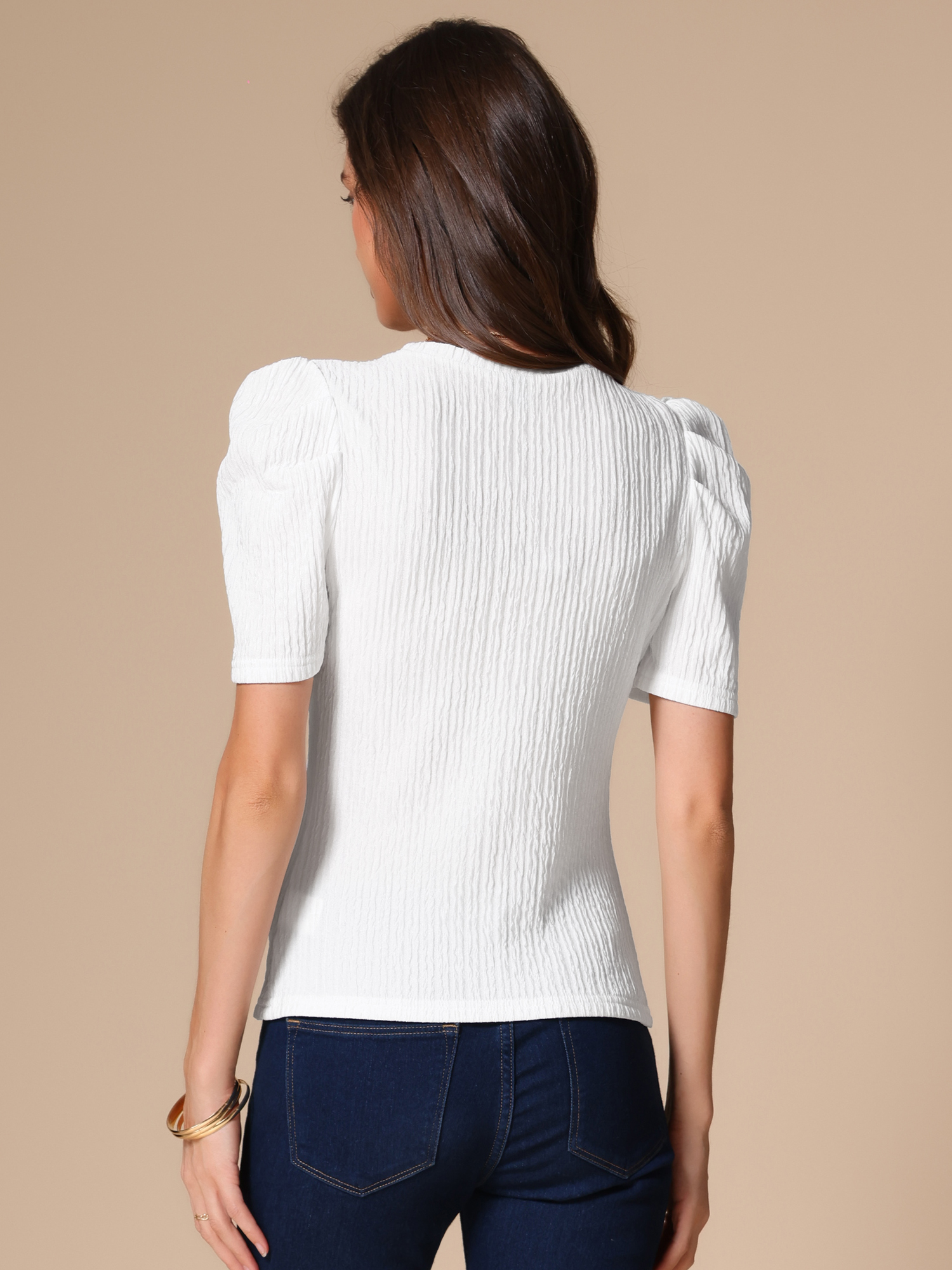 DARING DIVA Women's Casual Short Sleeves Blouses L White