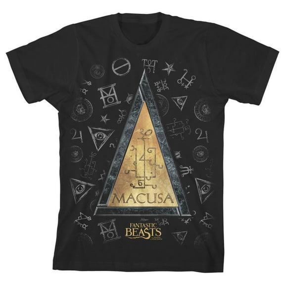 Fantastic Beasts MACUSA Triangle Logo Boy's Black T-shirt-XS