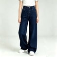 thumbnail image 4 of JUSLIO Jeans for Girls,Dark Wash Denim Pants Classic Button‑Zip Fly Relaxed Wide Leg Jeans for Kids Blue 12-13 Years, 4 of 7