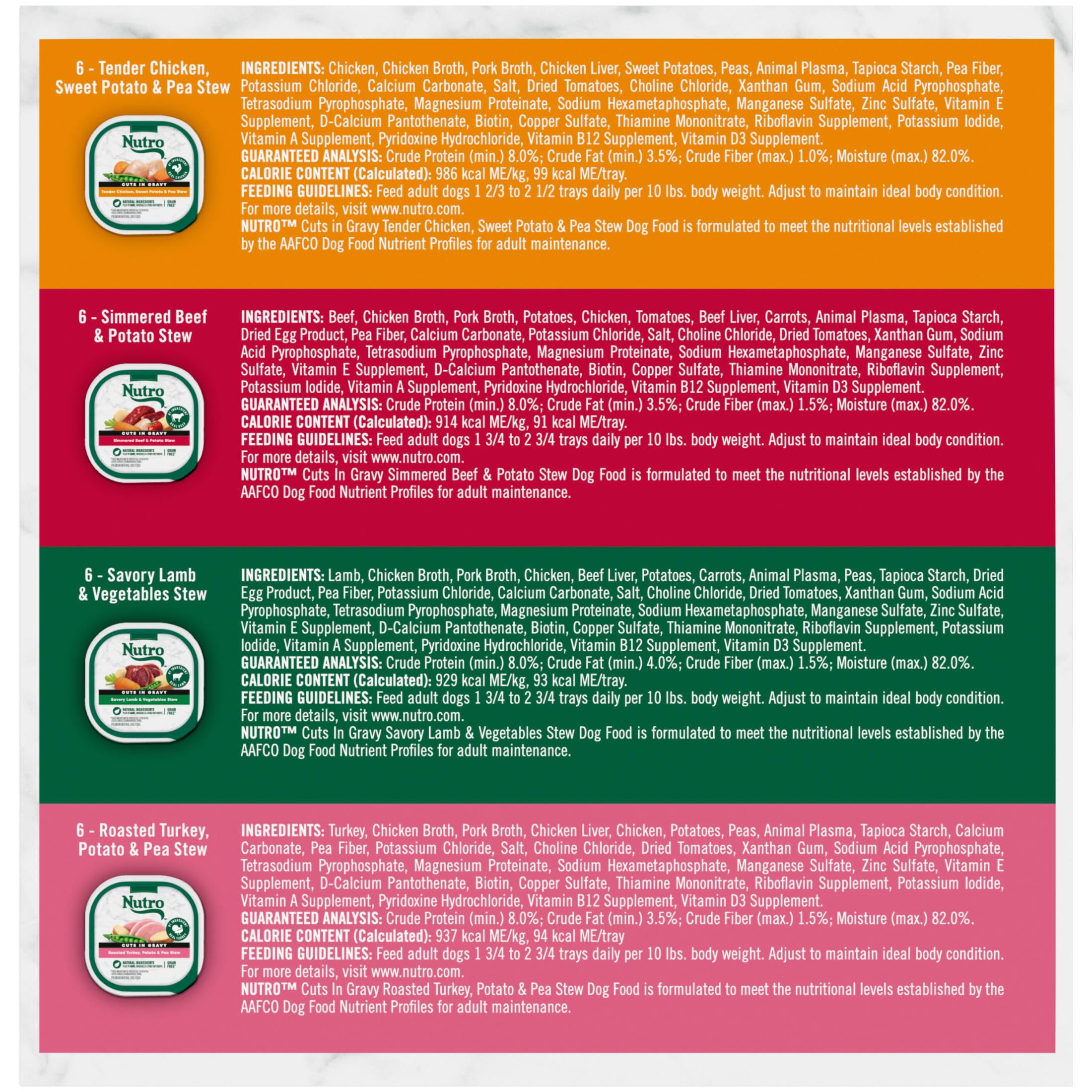(24) Nutro Natural Grain Free Cuts In Gravy Beef, Lamb, Chicken, And Turkey Adult Wet Dog Food Variety Pack, 3.5 Oz Trays