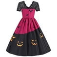 thumbnail image 3 of Women's Halloween Lace Short Sleeve Round Neck Sexy Splicing Printed Dresses Vintage Swing Dresses, 3 of 9