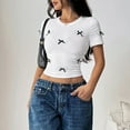 thumbnail image 6 of Womens Tops, Women’s Slim Fit Heart Rhinestone Tee with 3D Bow Crewneck Short Sleeve T-Shirt, 6 of 9
