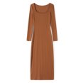 thumbnail image 3 of Wassery Women Dress Solid Color Long Sleeve Bodycon Dress Square Neck Dress Spring Fall Party Club Skinny Dress S/M/L/XL, 3 of 9