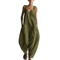 thumbnail image 3 of Women's Sleeveless Jumpsuit, Loose Fit Cotton Linen Overalls with Pockets, Casual Summer Streetwear Jumpsuit, One Piece Romper for Everyday Outfits​-Blackish Green, 3 of 6