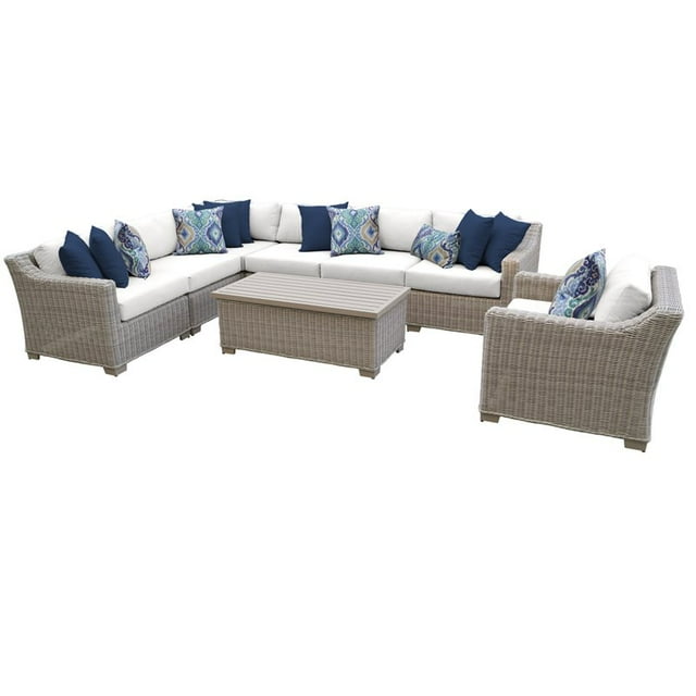 Ensemble de Meubles de Patio en Osier d'Extérieur 8 Pcs en Blanc Voile