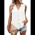 thumbnail image 1 of Blusa Tipo Túnica Informal con Cuello en V y Botones, Sin Mangas, para Mujer M, 1 of 8