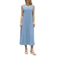 thumbnail image 2 of Cenuakty Women Solid Color Long Dress Solid Color Crew Neck Pockets A-line Dress Summer Casual Beach Party Bohemian Dress, 2 of 9