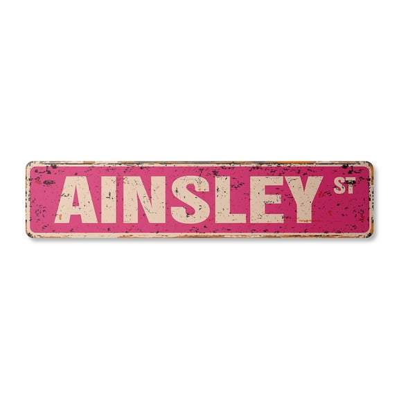 AINSLEY Vintage Plastic Street Sign Childrens Name Room Sign | Indoor/Outdoor | 18" Wide