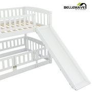 Bellemave Twin over Twin Bunk Bed , Floor Bunk Bed with Slide, Ldder, Door Openable Fence, Wooden Bunk Bed (White)