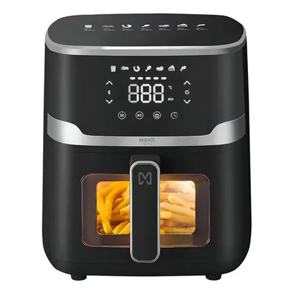 Freidora de aire digital Mirati. 5 litros, 1350 Watts, 8 funciones, temperatura 80°-200°, Diseño con ventana. Modelo MFA11.