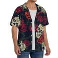 thumbnail image 4 of Honeii 's Roses Skulls for men's short-sleeved button-up collared shirt featuring a pocket, perfect for beach vacations, and travel adventures., 4 of 5